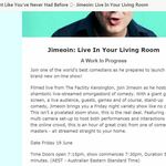 Jimeoin: Live in Your Living Room (via Zoom 19/06/20 @ 7:30pm AEST) Tickets $2pp @ ShowFilmFirst (Free Membership Required)
