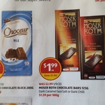 Choceur Milk Chocolate Block 200g $1.99 (Was $2.99) Moser Roth Dark Caramel Sea Salt or Dark Chili 125g $1.99 (Was $2.99) @ ALDI