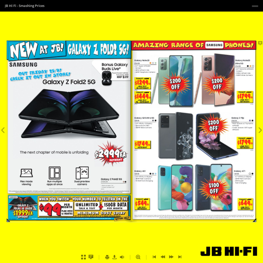Samsung Galaxy Z Fold 2 $1999 Upfront on Telstra 150GB $99/Month Contract (1 Year) @ JB Hi-Fi