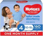 [Prime] Huggies Ultra Dry Nappies Size 4 (10-15kg) 160 Count for $47.23 S&S Only ($41.67 for First Delivery) @ Amazon AU