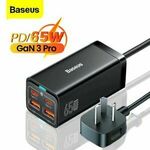 Baseus GaN 65W Charger with PD 2 x USB-A + 2 x USB-C $56.09 ($54.77 eBay Plus) Delivered @ Baseus eBay