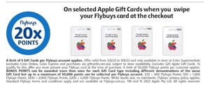 20x Flybuys Points On Apple Gift Cards Coles (2 Aug To Aug