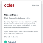 Collect 1 Free Mutti Rossoro Pasta Sauce 400g @ Coles via Flybuys App (Activation Required)