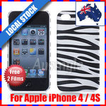 Zebra Print Leather Plastic Case Cover Skin for Apple iPhone 4 4S-AU $5.99, Free Shipping