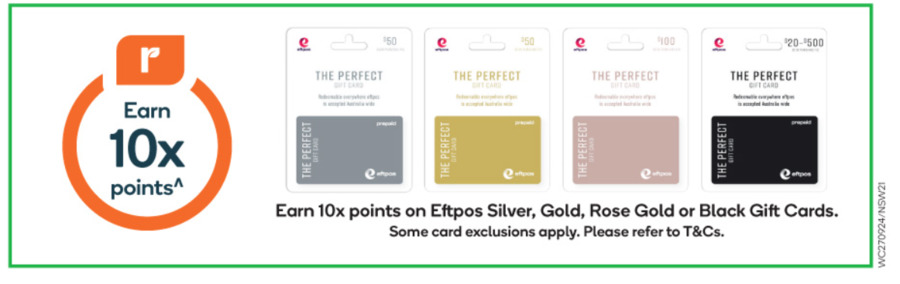 10x Everyday Rewards points on Activ Visa gift cards @ Woolworths