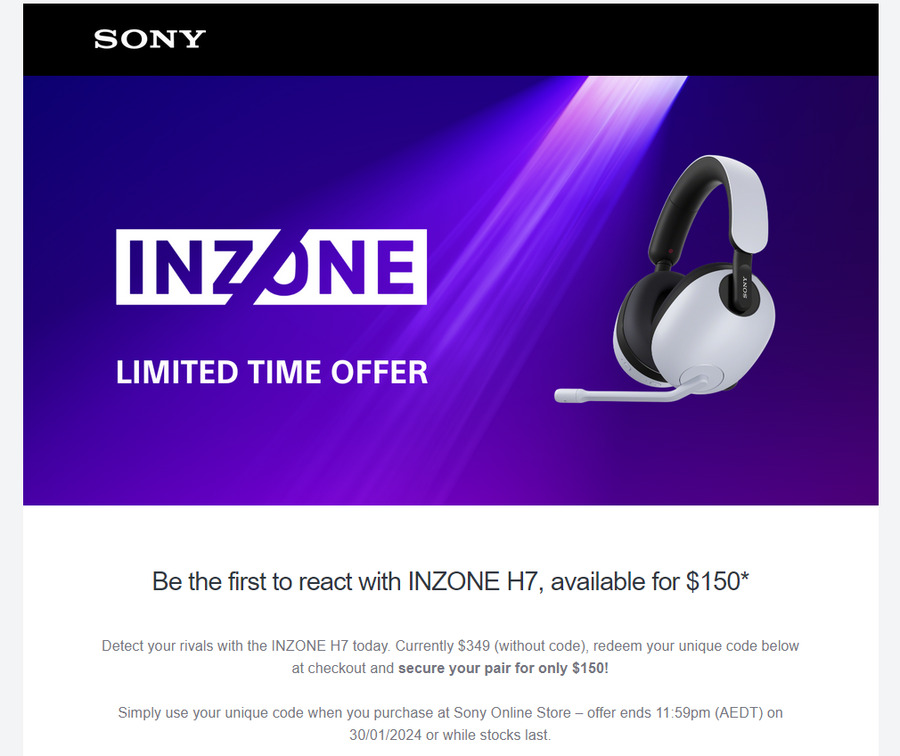 Sony INZONE H7 Wireless Gaming Headset 150 RRP 349 Delivered