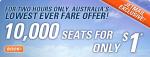 Jetstar $1 sale fare to selected destinations. Monday Only from 10AM.
