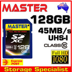 Master SD Cards UHS-I Class 10 128GB - $119.95; 64GB - $41.95