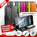 New iPhone 5 Apple Photo Id Stand Wallet Leather Case $3.99 2x Screen Protector + 1x Stylus