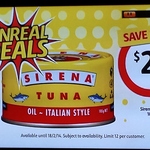 Sirena Tuna 185g $2, from Coles WA. Save $1.59 (Plz Note This Is Not The 95g or 85g)