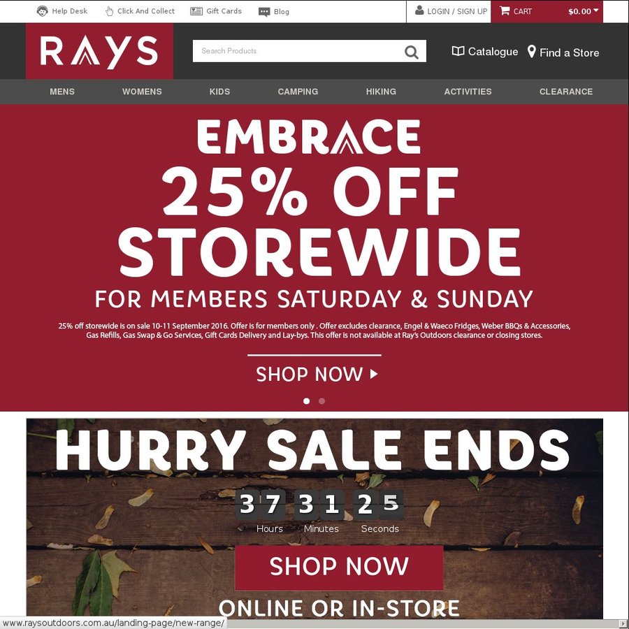 Rays Outdoors 25 off Storewide for Members OzBargain