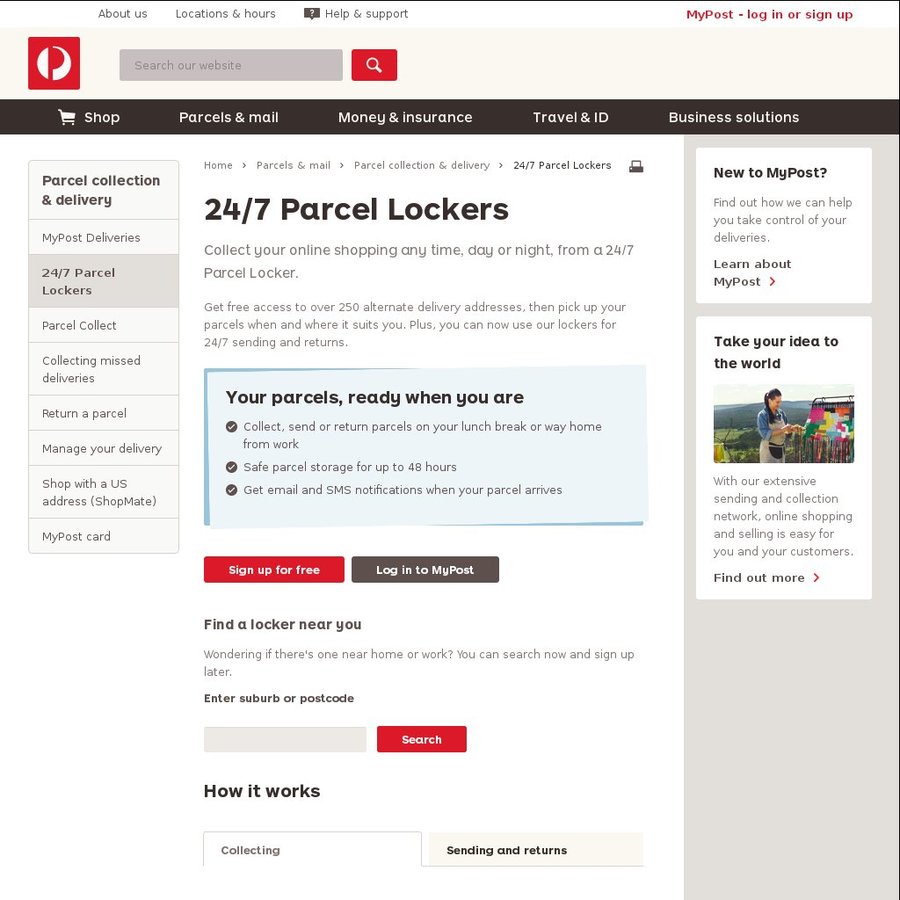 How do I enter a parcel locker address?