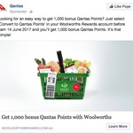 Free 1000 Qantas Points - Woolworths Rewards (Switch to 'convert to Qantas Points')