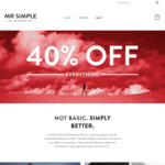 40% off Everything + $9 Flat Rate Shipping (Free over $99 Spend) @ Mr Simple