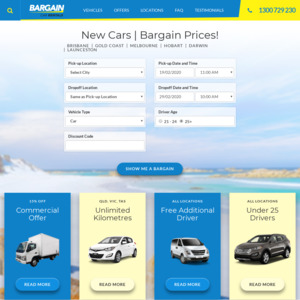[TAS] 5% off Car Rental @ Bargain Car Rentals