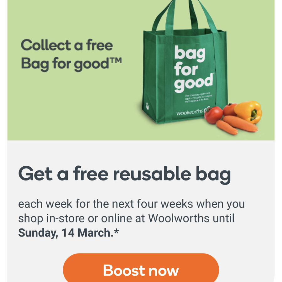 Free Bag for Good Reusable Bag Was 0.99 Each Week for Four Weeks Woolworths OzBargain