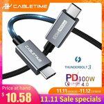 CABLETIME Thunderbolt 3 USB-C 40Gbps 100W PD 0.5m US$13.88 (~A$19.05), 1m US$18.73 (~A$25.71) Delivered @ Cabletime AliExpress