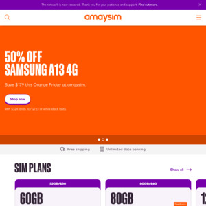 $30 off Renewal of $120 1-Year Unlimited 60GB Plan + 50GB Bonus @ amaysim (For Existing Prepaid Customers)