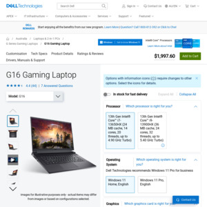 Dell G16 Gaming Laptop (i7-13650HX, RTX 4060, Screen 16" QHD+ 2560x1600 240hz 3ms, 16GB RAM, 1TB SSD) $1,856.77 Delivered @ Dell