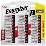Energizer Max Alkaline AA Batteries 30-Pack $16.99 ($15.29 S&S) + Delivery ($0 with Prime/ $59 Spend) @ Amazon AU