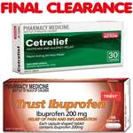 30x Cetrelief Hayfever Relief (Cetirizine 10mg) + 48x Ibuprofen 200mg Pain Relief $5.99 Delievered @PharmacySavings