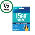 Lebara 30-Day Prepaid Starter Pack SIM 15GB $7 (Was $19.90) @ Woolworths in-Store Only