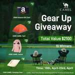 Win a US$500 Amazon Gift Card, 1 of 2 Camel Tents, 1 of 3 Camel Jackets or 1 of 4 Camel Camping Chairs from Camel Outdoors US