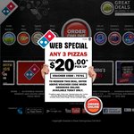 Domino's 3 Pizza's $20 TODAY ONLY