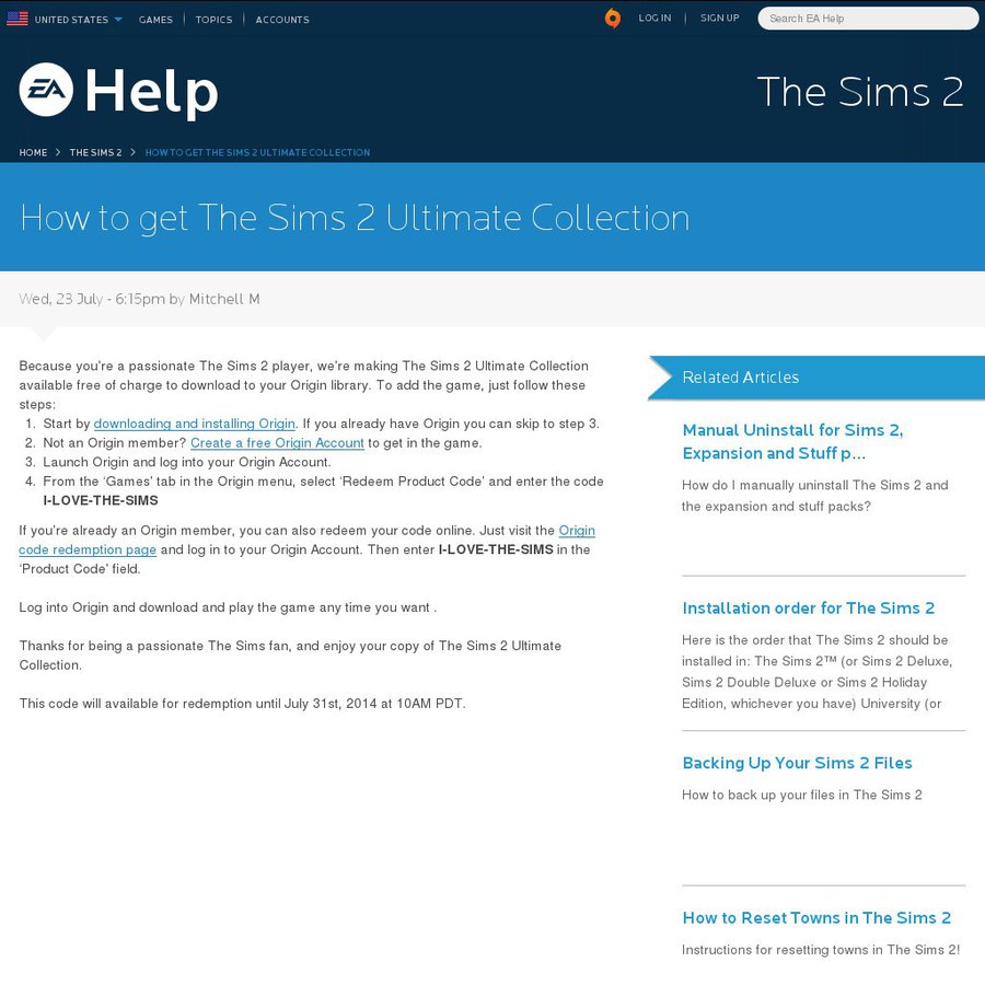 Free The Sims 2 Ultimate Collection Offered to All Origin Users