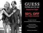 Guess 50% off All Merchandise @ Selected Stores (NSW, QLD & WA)