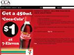 Get a 450ml 'Coca Cola' for $1 @ 7 Eleven