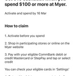 Commbank Rewards: Spend $100 or More and Get $10 Back @ Myer