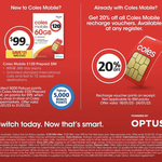 Coles Mobile: 365 Days Plans 60GB $99 (+ Bonus 5000 Flybuys Points), 200GB $169 | 20% off Recharge @ Coles