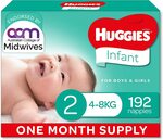 Huggies Infant Nappies Size 2 (4-8kg) 1 Month Supply 192 Count $60 ($51 with Prime & S&S) Delivered @ Amazon AU