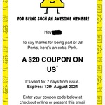 $20 Coupon (No Min Spend) with JB Perks @ JB Hi-Fi