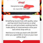 $20 off $50 Online Order @ Coles