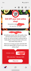 $20 off $50 Online Order @ Coles