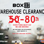 Box13 Warehouse Clearance 80% off Everything