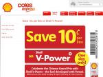 Save 10c per litre on Coles Express V-Power fuel on Sunday 18th April