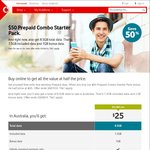 [50% off] $50 Prepaid Combo Starter Pack for $25 @ Vodafone (8.5GB + Unlimited Text/National & International Calls)