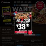 Any 3 Pizzas, 2 Garlic Breads & 2 x 1.25L Drinks $34.95 Delivered @ Domino's [VIC only?]