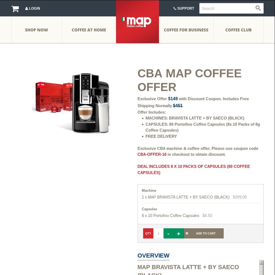 Map Bravista Latte + by Saeco (Black) $149 Delivered + 80