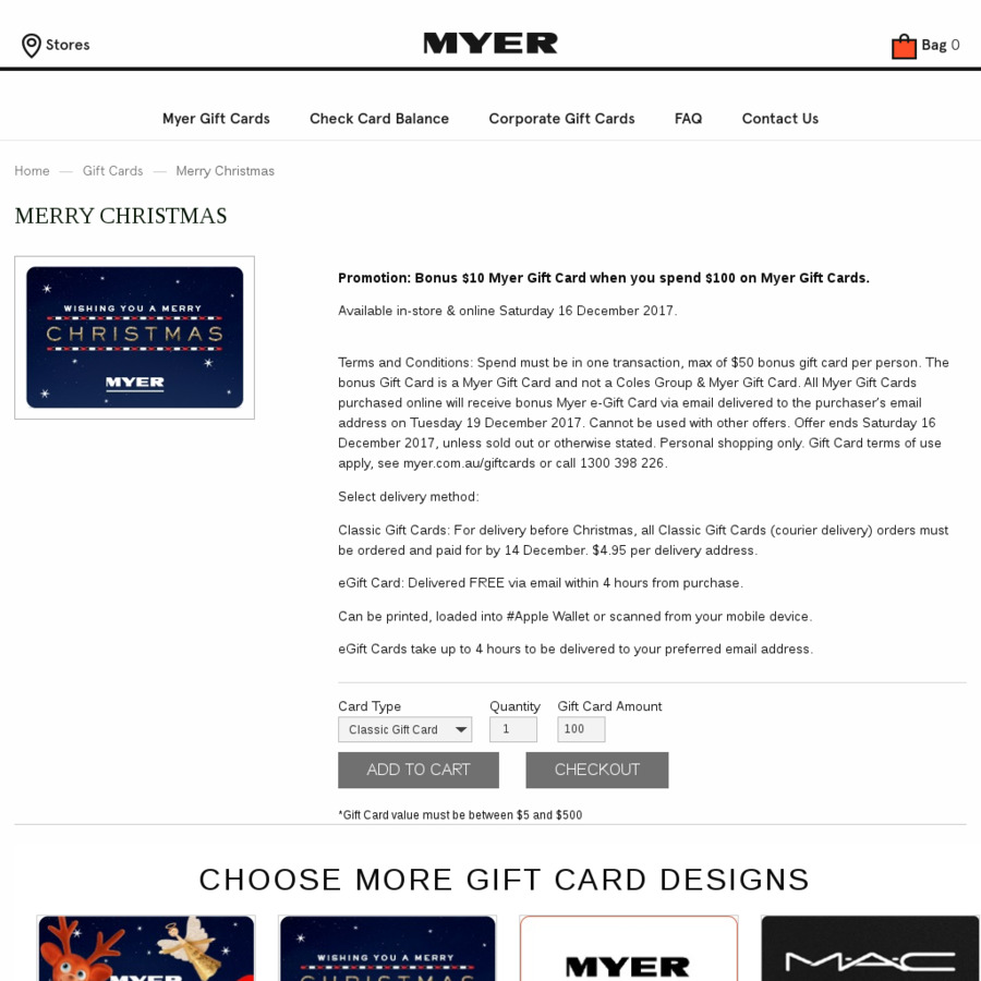 Bonus 10 Myer Gift Card With Every 100 Spent on Myer Gift Cards OzBargain