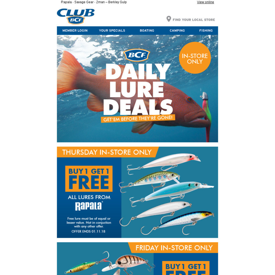 BCF] (Club Members) Buy 1 Get 1 Free - Daily Lure Deals. In-Store