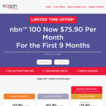 NBN100 Unlimited $75.90/Mth for 9 Months + Modem (Then $85.90mth) @ Kogan Internet