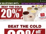 20% off chatime hot drinks before 12pm and after 6pm