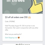 $3 off All Orders over $10 via Skip App