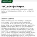 Woolworths Everyday Rewards 1000 Bonus Points for $0.05 Spend or over until 18th October