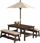 KidKraft Childrens Outdoor Table & Bench Set with Cushions & Umbrella - Oatmeal & White Stripes $96.20 Delivered @ Amazon AU