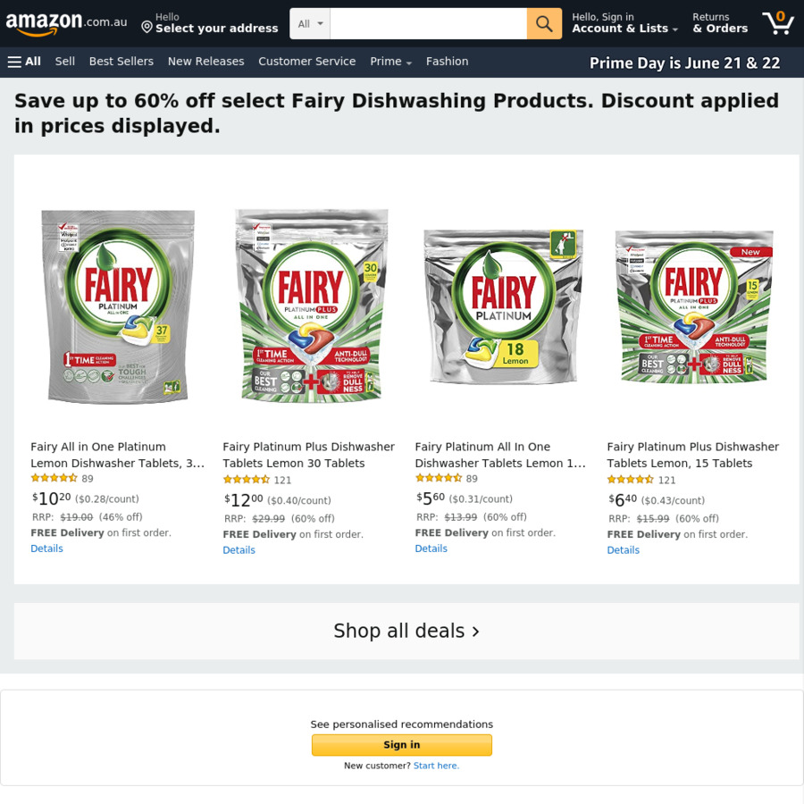 Fairy Platinum and Platinum Plus Dishwashing Tablets 60% off (from $5.60) +  Delivery ($0 with Prime/ $39 Spend) @  AU - OzBargain